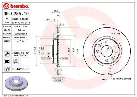 Bremsscheibe BREMBO 09.C285.11