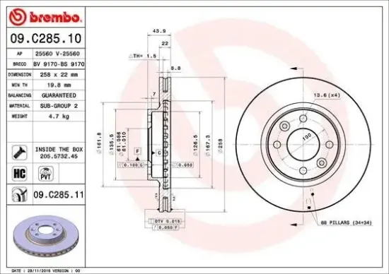 Bremsscheibe BREMBO 09.C285.11 Bild Bremsscheibe BREMBO 09.C285.11