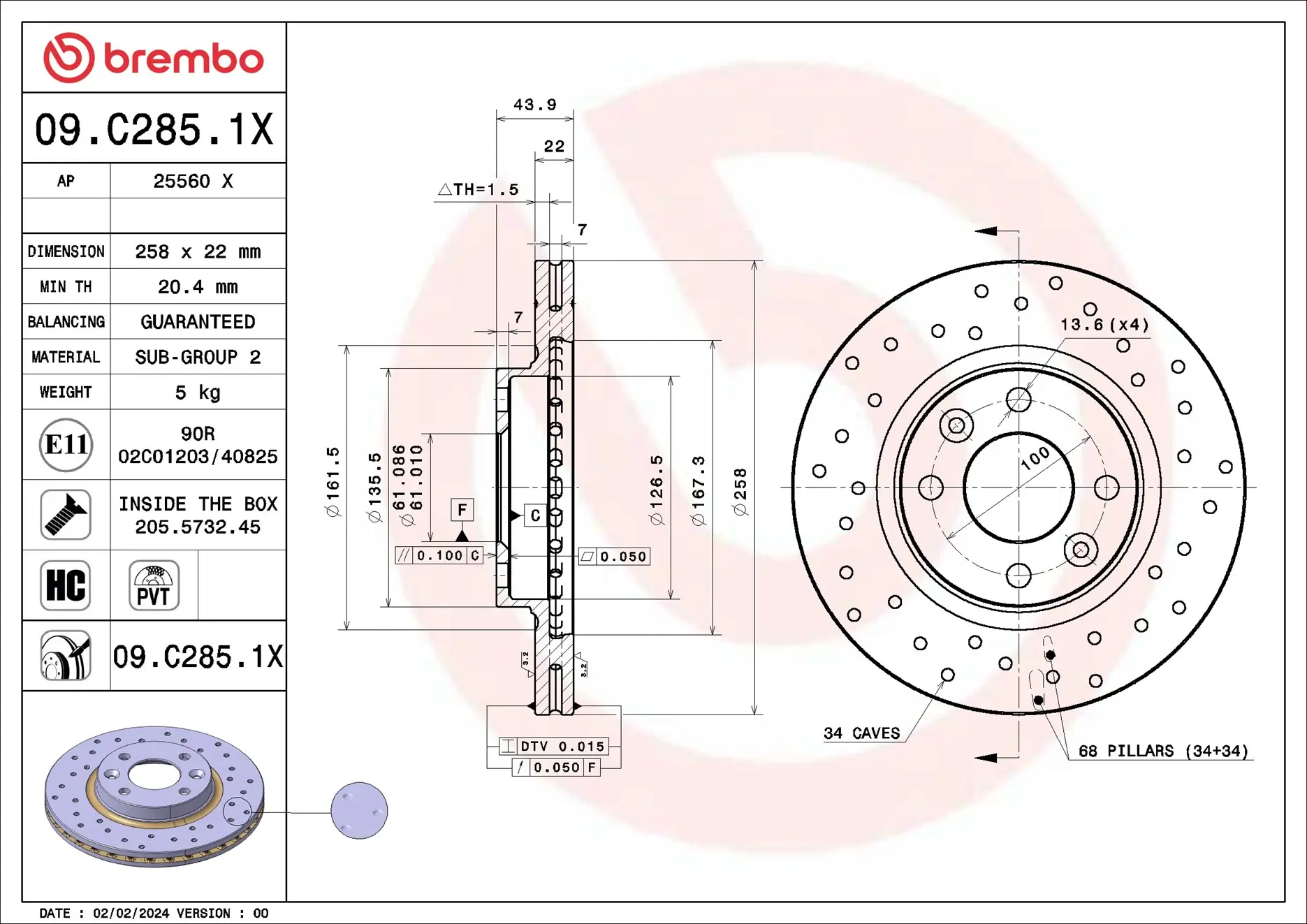 Bremsscheibe BREMBO 09.C285.1X