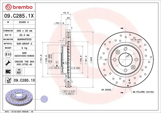 Bremsscheibe BREMBO 09.C285.1X Bild Bremsscheibe BREMBO 09.C285.1X