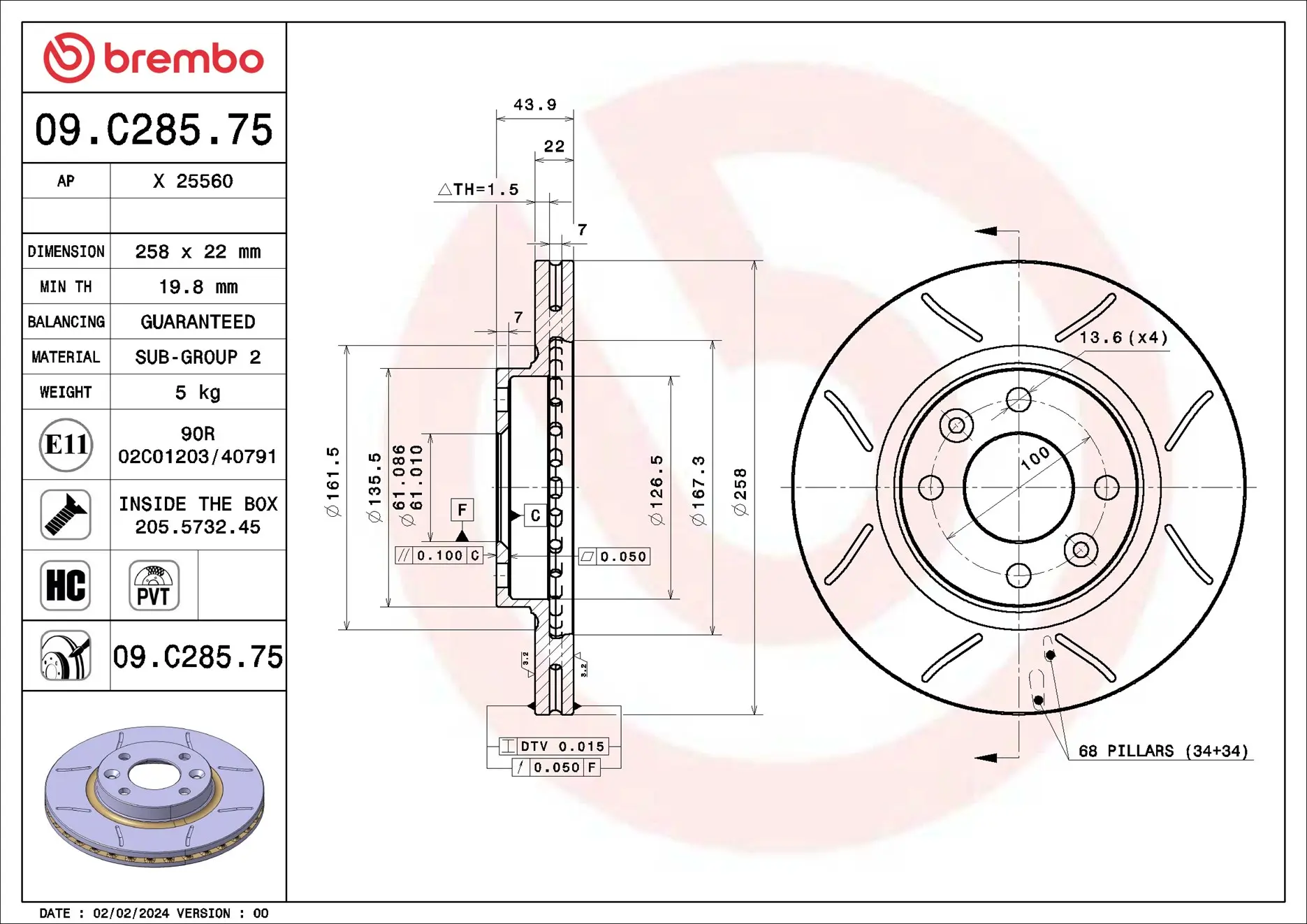 Bremsscheibe BREMBO 09.C285.75