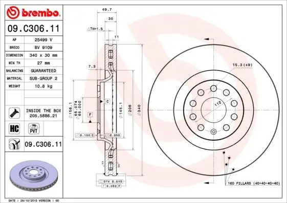 Bremsscheibe BREMBO 09.C306.11