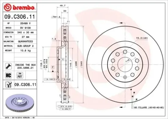 Bremsscheibe BREMBO 09.C306.11 Bild Bremsscheibe BREMBO 09.C306.11