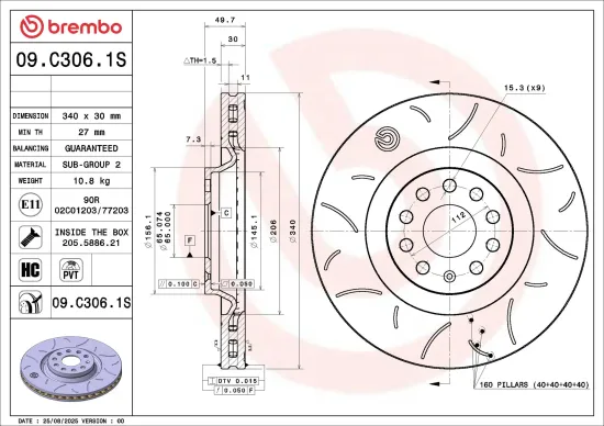 Bremsscheibe Vorderachse BREMBO 09.C306.1S Bild Bremsscheibe Vorderachse BREMBO 09.C306.1S