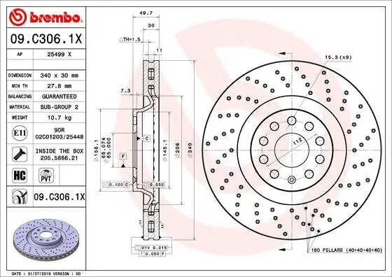 Bremsscheibe Vorderachse BREMBO 09.C306.1X