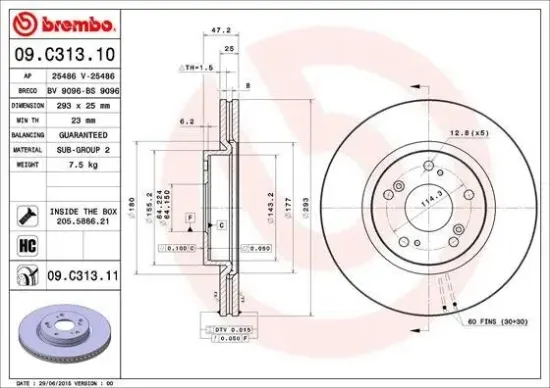 Bremsscheibe Vorderachse BREMBO 09.C313.11 Bild Bremsscheibe Vorderachse BREMBO 09.C313.11