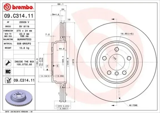 Bremsscheibe Hinterachse BREMBO 09.C314.11 Bild Bremsscheibe Hinterachse BREMBO 09.C314.11