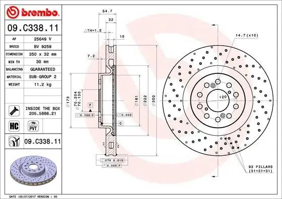 Bremsscheibe Vorderachse BREMBO 09.C338.11