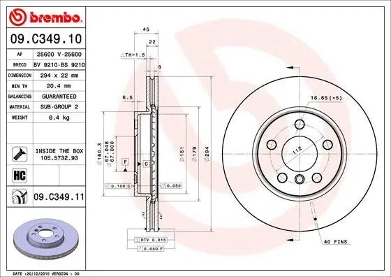 Bremsscheibe Vorderachse BREMBO 09.C349.11