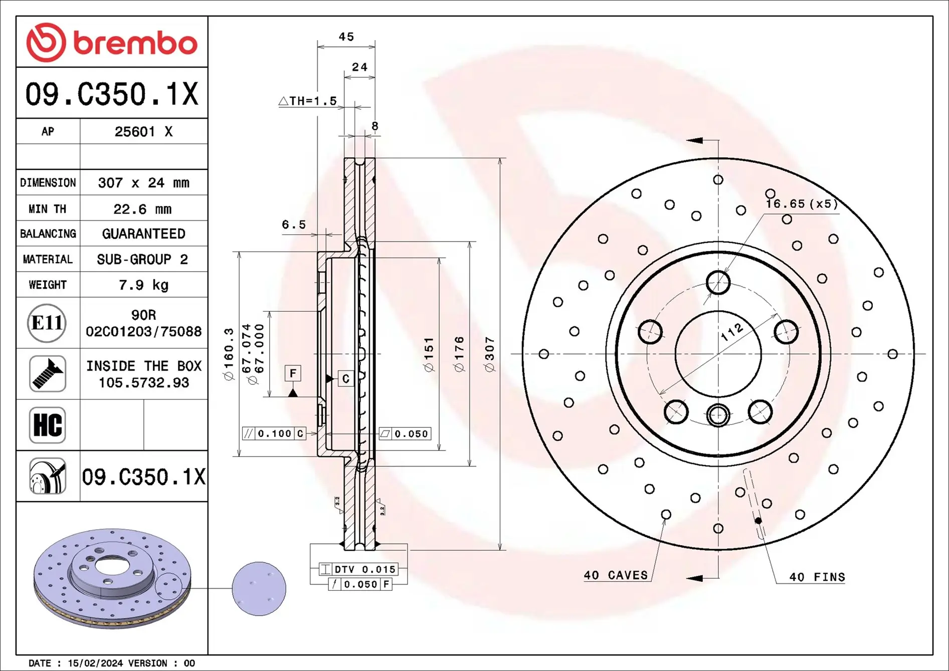Bremsscheibe Vorderachse BREMBO 09.C350.1X