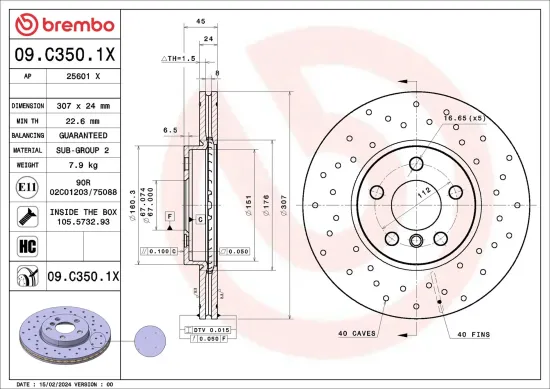 Bremsscheibe Vorderachse BREMBO 09.C350.1X Bild Bremsscheibe Vorderachse BREMBO 09.C350.1X