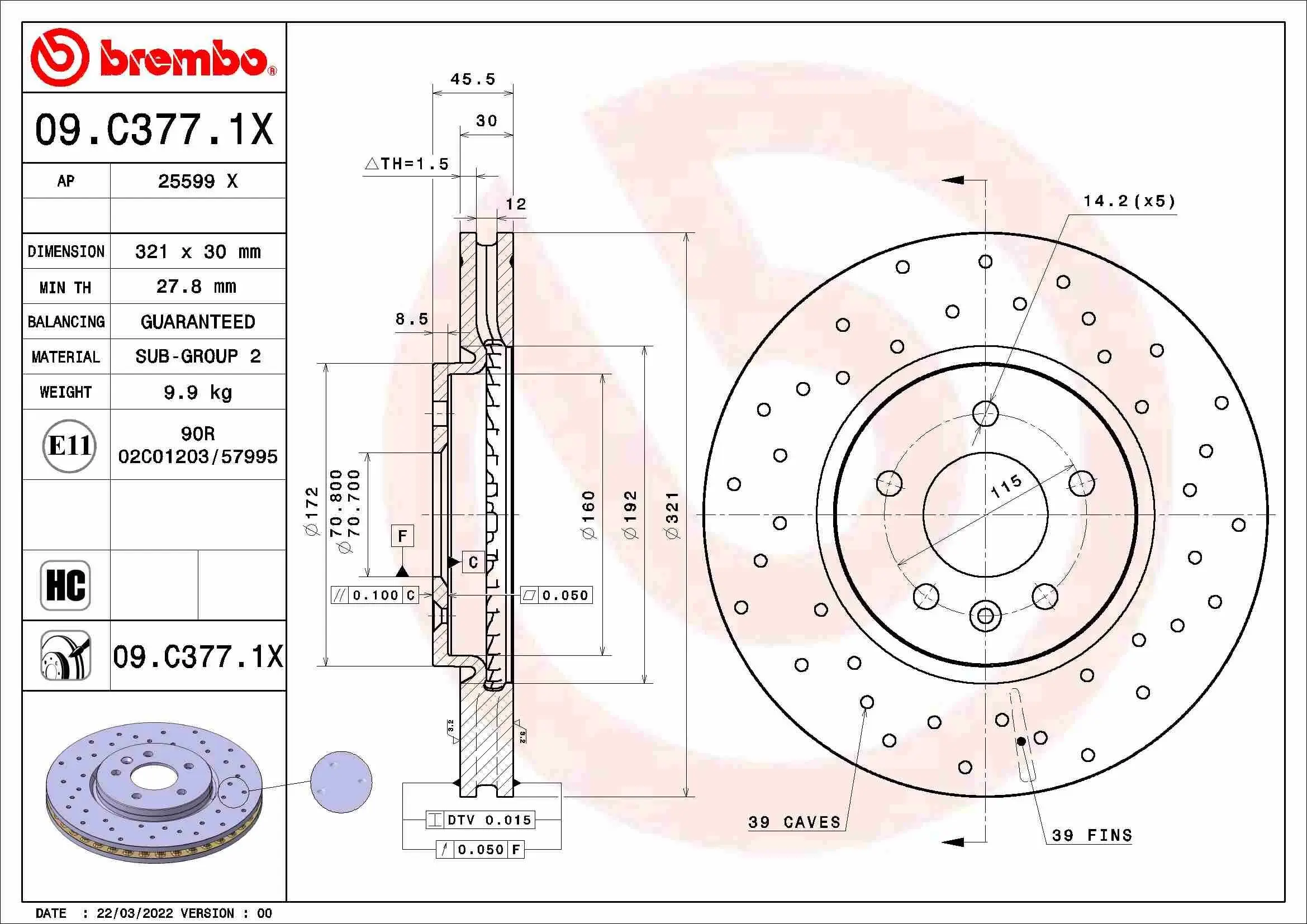 Bremsscheibe BREMBO 09.C377.1X