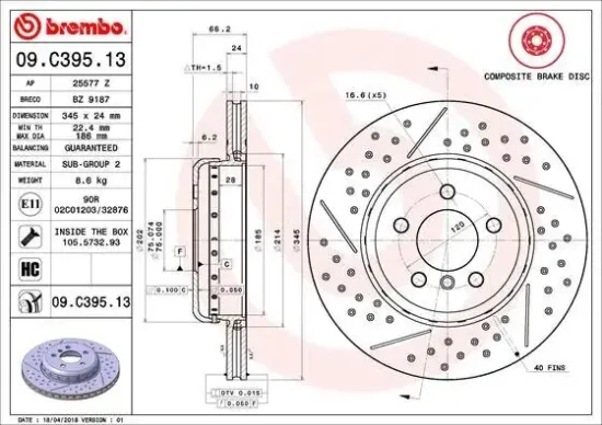 Bremsscheibe BREMBO 09.C395.13 Bild Bremsscheibe BREMBO 09.C395.13