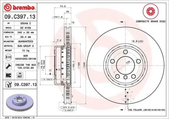 Bremsscheibe Vorderachse BREMBO 09.C397.13 Bild Bremsscheibe Vorderachse BREMBO 09.C397.13