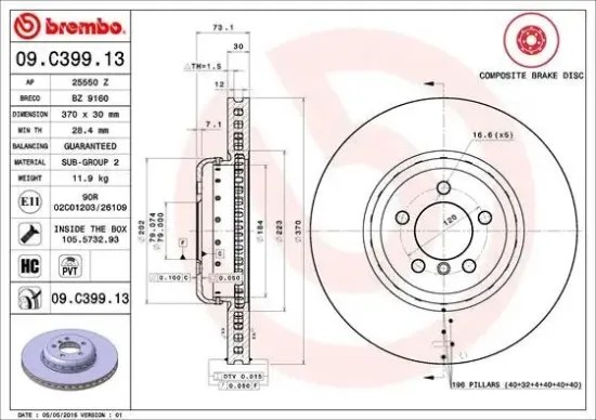 Bremsscheibe Vorderachse BREMBO 09.C399.13 Bild Bremsscheibe Vorderachse BREMBO 09.C399.13
