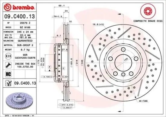Bremsscheibe BREMBO 09.C400.13 Bild Bremsscheibe BREMBO 09.C400.13