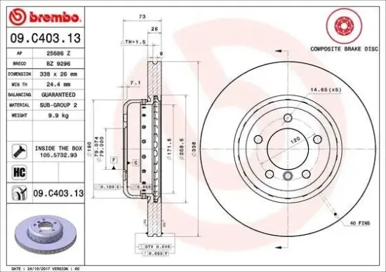 Bremsscheibe Vorderachse BREMBO 09.C403.13 Bild Bremsscheibe Vorderachse BREMBO 09.C403.13