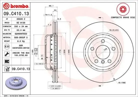 Bremsscheibe Vorderachse BREMBO 09.C410.13 Bild Bremsscheibe Vorderachse BREMBO 09.C410.13