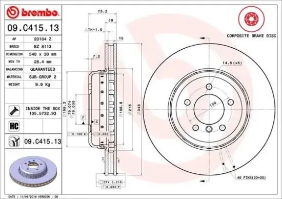 Bremsscheibe Vorderachse BREMBO 09.C415.13 Bild Bremsscheibe Vorderachse BREMBO 09.C415.13