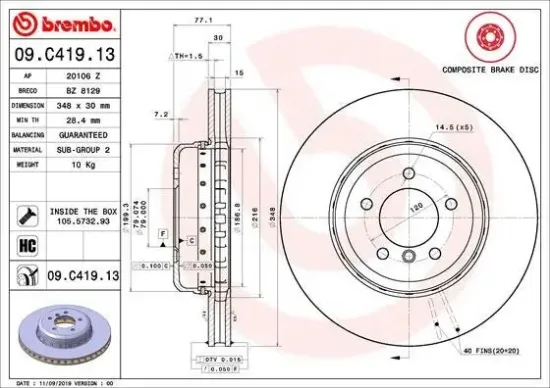 Bremsscheibe Vorderachse BREMBO 09.C419.13 Bild Bremsscheibe Vorderachse BREMBO 09.C419.13