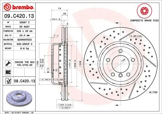 Bremsscheibe Vorderachse BREMBO 09.C420.13