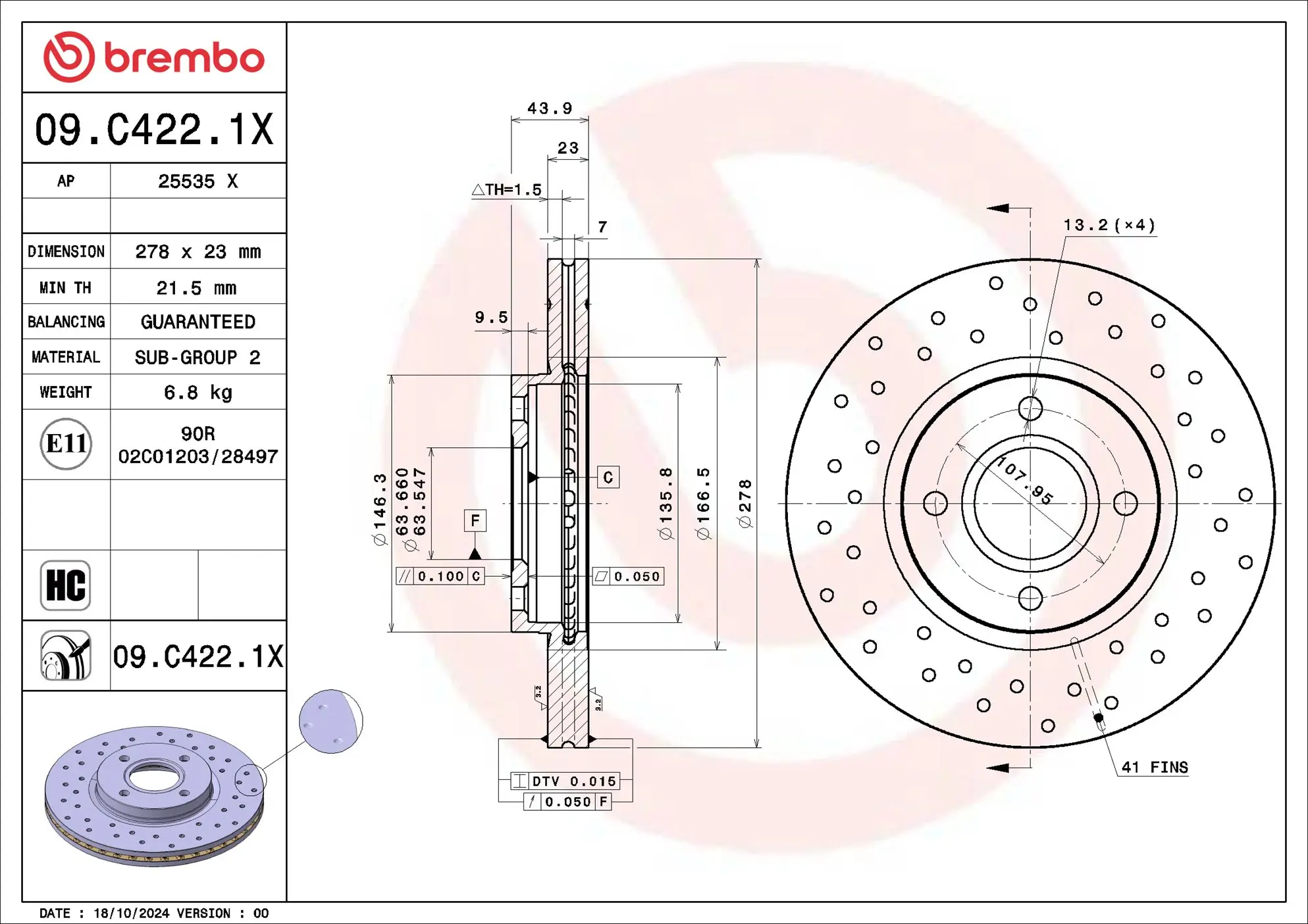 Bremsscheibe Vorderachse BREMBO 09.C422.1X