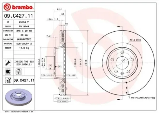 Bremsscheibe Vorderachse BREMBO 09.C427.11 Bild Bremsscheibe Vorderachse BREMBO 09.C427.11