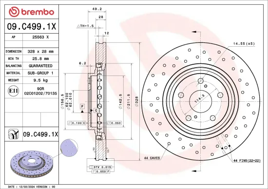 Bremsscheibe Vorderachse BREMBO 09.C499.1X Bild Bremsscheibe Vorderachse BREMBO 09.C499.1X