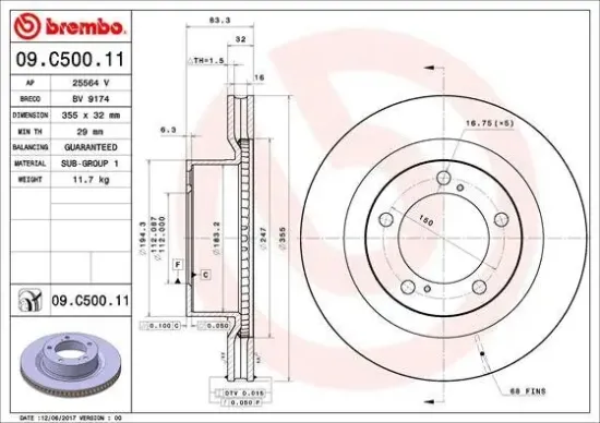 Bremsscheibe Vorderachse BREMBO 09.C500.11 Bild Bremsscheibe Vorderachse BREMBO 09.C500.11