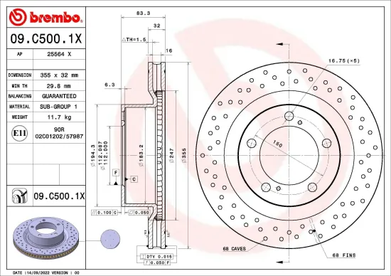 Bremsscheibe BREMBO 09.C500.1X Bild Bremsscheibe BREMBO 09.C500.1X