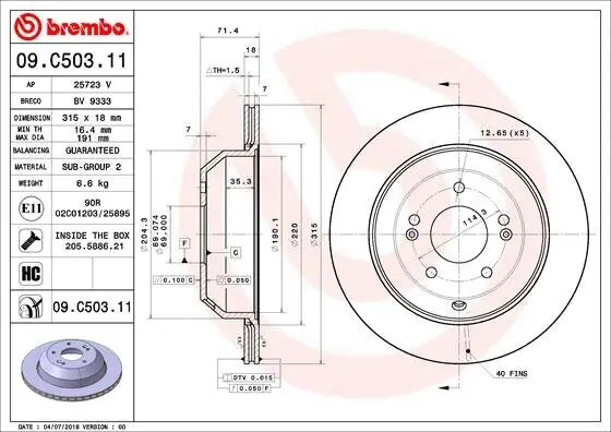 Bremsscheibe BREMBO 09.C503.11 Bild Bremsscheibe BREMBO 09.C503.11