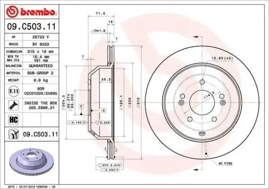 Bremsscheibe Hinterachse BREMBO 09.C503.11 Bild Bremsscheibe Hinterachse BREMBO 09.C503.11