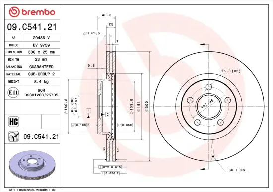 Bremsscheibe Vorderachse BREMBO 09.C541.21 Bild Bremsscheibe Vorderachse BREMBO 09.C541.21