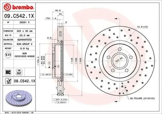 Bremsscheibe BREMBO 09.C542.1X Bild Bremsscheibe BREMBO 09.C542.1X