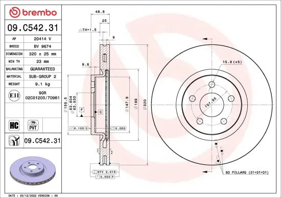 Bremsscheibe Vorderachse BREMBO 09.C542.31 Bild Bremsscheibe Vorderachse BREMBO 09.C542.31