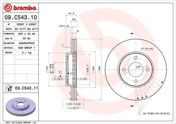 Bremsscheibe Vorderachse BREMBO 09.C543.11