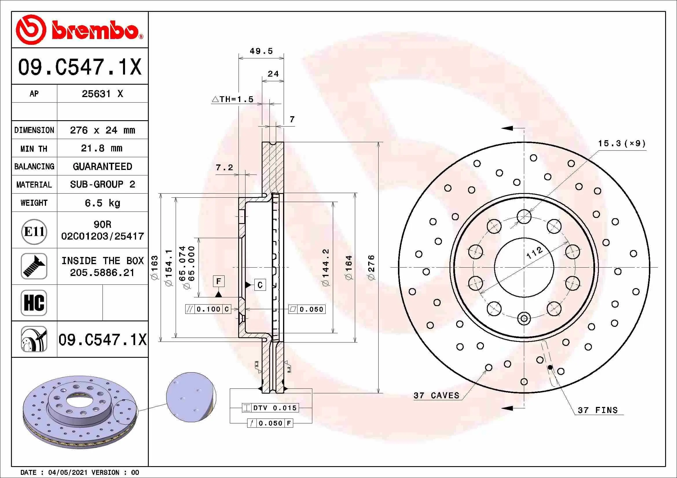 Bremsscheibe BREMBO 09.C547.1X