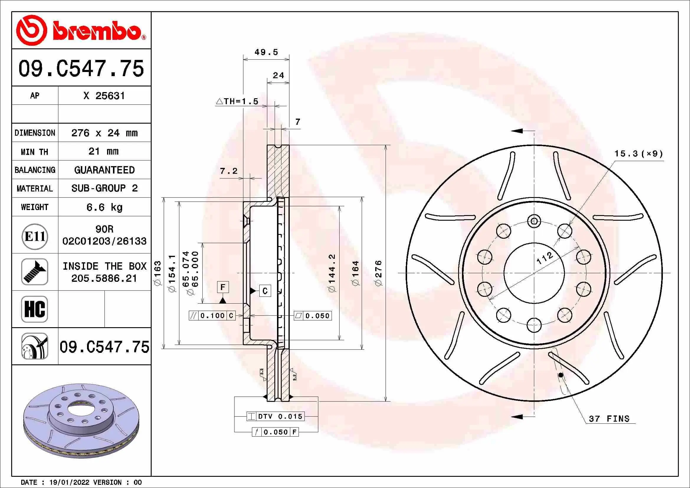 Bremsscheibe Vorderachse BREMBO 09.C547.75