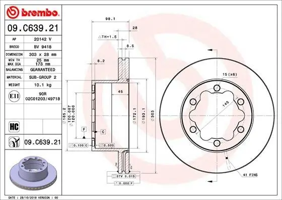 Bremsscheibe BREMBO 09.C639.21