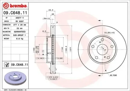 Bremsscheibe Vorderachse BREMBO 09.C648.11 Bild Bremsscheibe Vorderachse BREMBO 09.C648.11