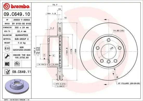 Bremsscheibe Vorderachse BREMBO 09.C649.11 Bild Bremsscheibe Vorderachse BREMBO 09.C649.11