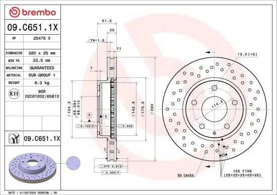 Bremsscheibe Vorderachse BREMBO 09.C651.1X Bild Bremsscheibe Vorderachse BREMBO 09.C651.1X