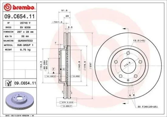 Bremsscheibe BREMBO 09.C654.11 Bild Bremsscheibe BREMBO 09.C654.11