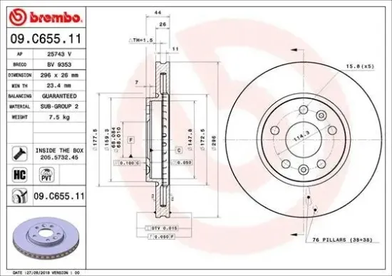 Bremsscheibe BREMBO 09.C655.11 Bild Bremsscheibe BREMBO 09.C655.11