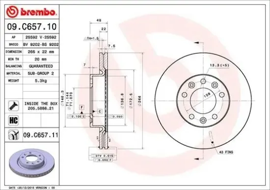 Bremsscheibe Vorderachse BREMBO 09.C657.11 Bild Bremsscheibe Vorderachse BREMBO 09.C657.11