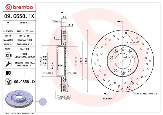 Bremsscheibe Vorderachse BREMBO 09.C658.1X Bild Bremsscheibe Vorderachse BREMBO 09.C658.1X