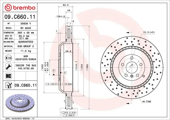 Bremsscheibe Hinterachse BREMBO 09.C660.11 Bild Bremsscheibe Hinterachse BREMBO 09.C660.11