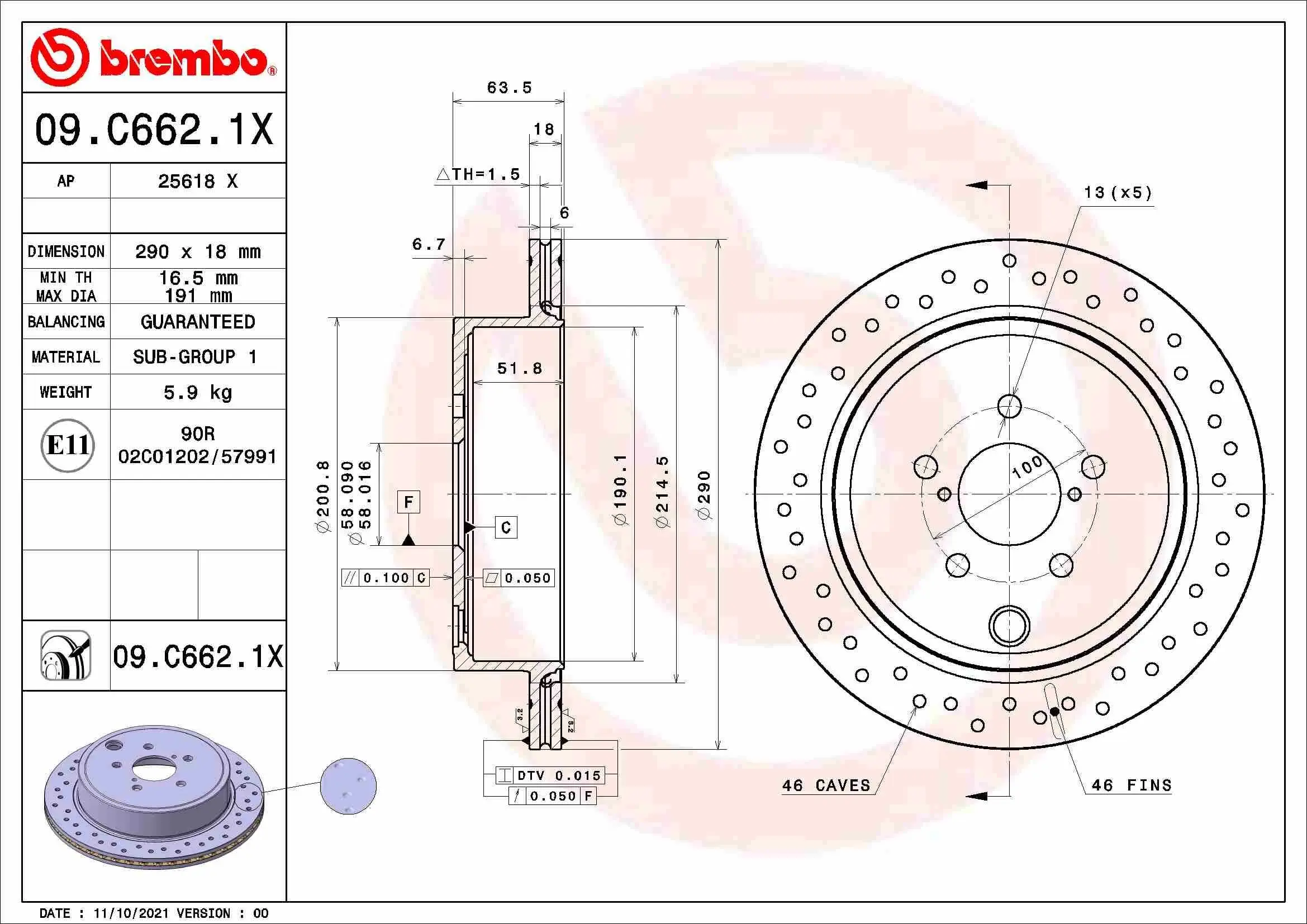 Bremsscheibe Hinterachse BREMBO 09.C662.1X