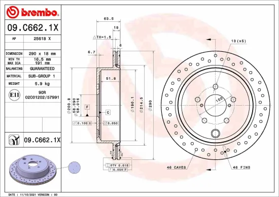 Bremsscheibe Hinterachse BREMBO 09.C662.1X Bild Bremsscheibe Hinterachse BREMBO 09.C662.1X