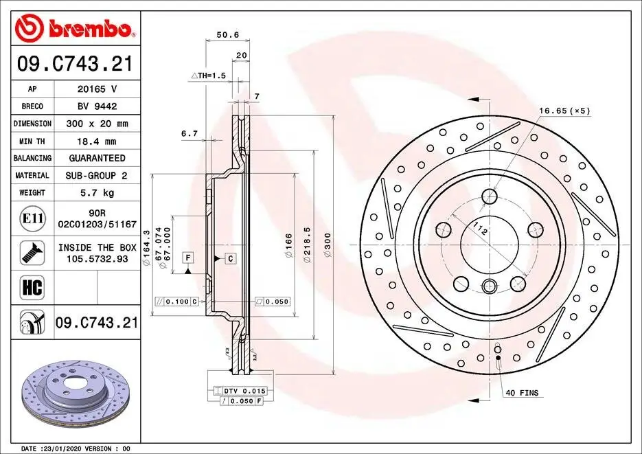 Bremsscheibe Hinterachse BREMBO 09.C743.21
